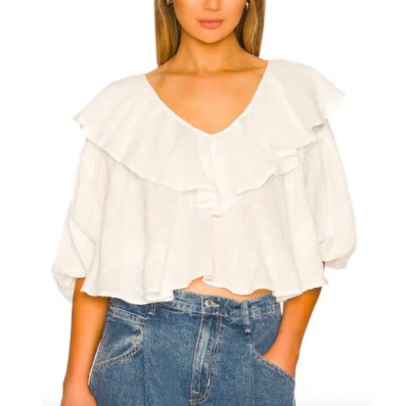 Free People Tops - Free People Ivory Zuri Ruffle Top Blouse Off-White XS NWT